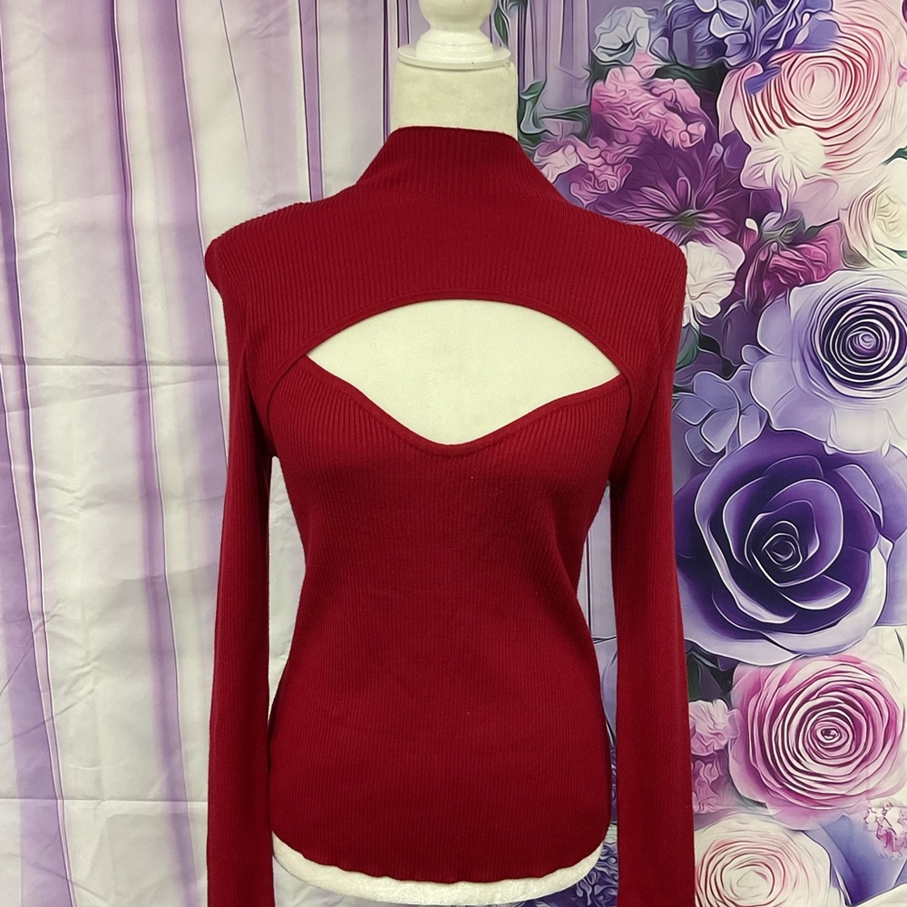 Alice Blue Red Cutout Sweater Top